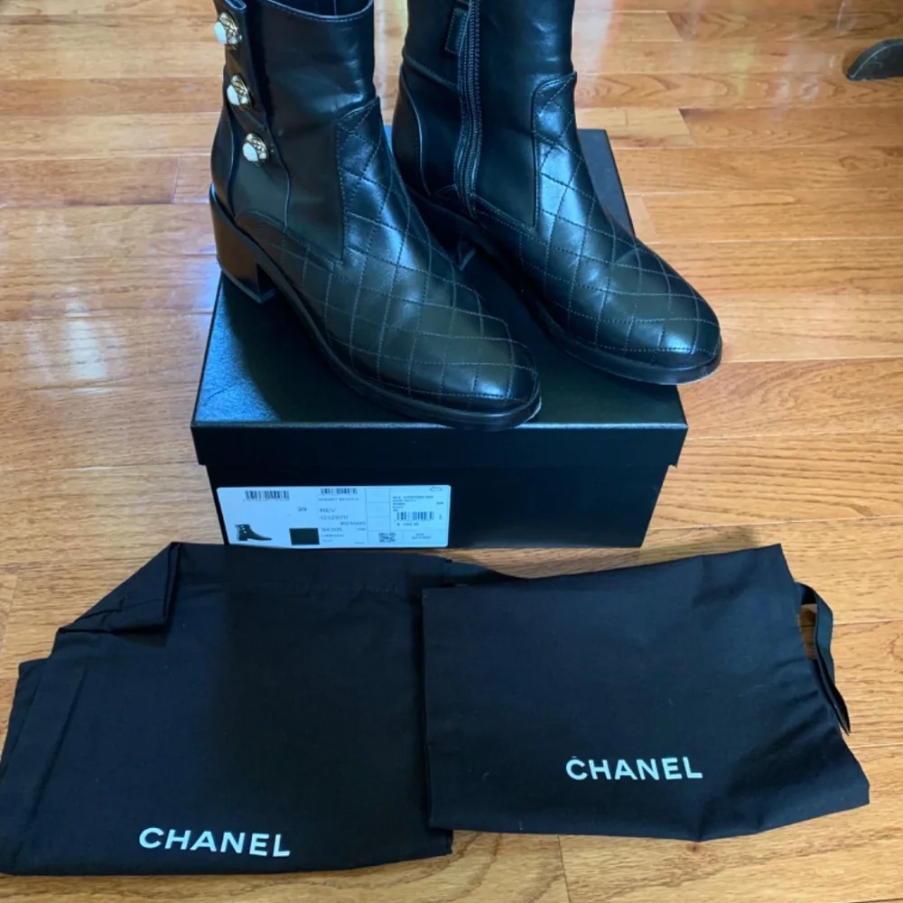 Chanel Black Rev Lambskin Black Short Boots sz 39
